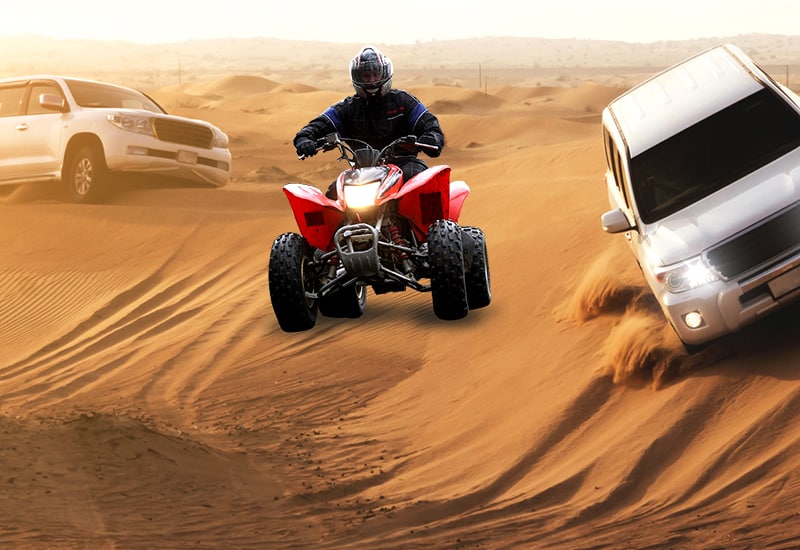 Morning Desert Safari Combo with Quad Bike, Camel Ride and Sand Boarding